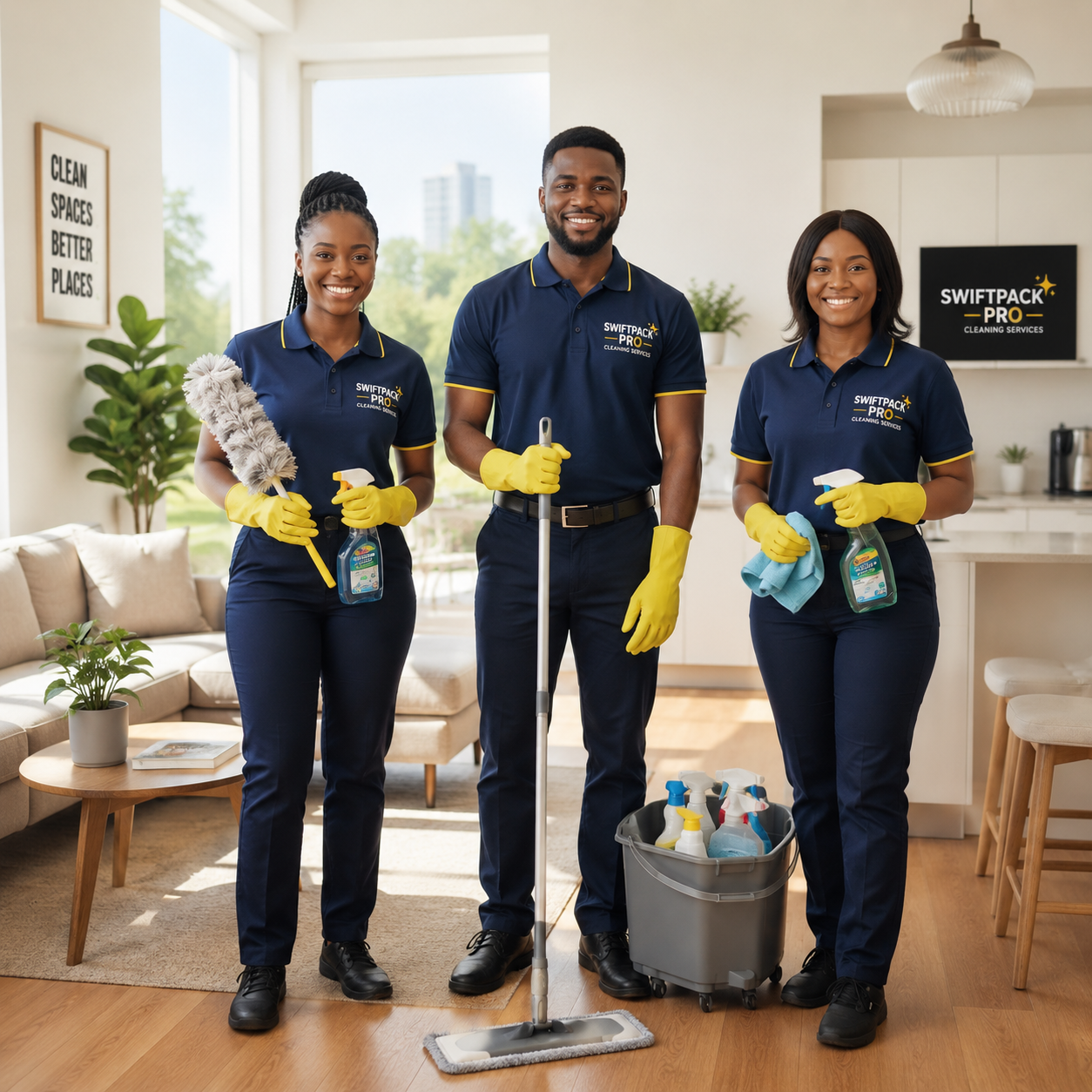 The Swiftpack Pro cleaning team with equipment